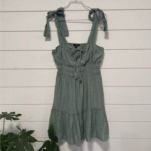 Trixxi Sage Green Tie Strap Mini Dress Bow Front Cottagecore Feminine Size M